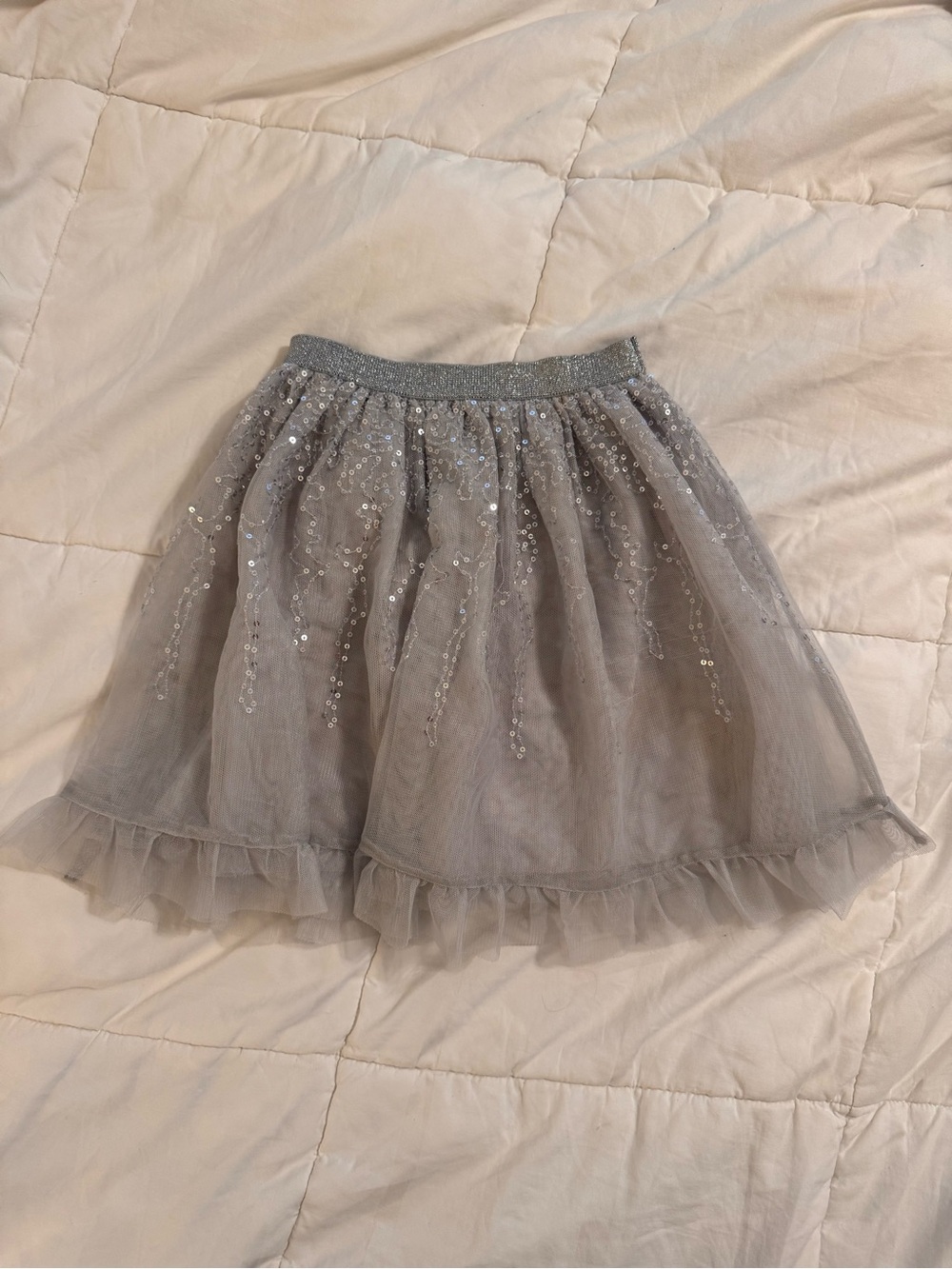 Girls Grey and Silver Sequin Tulle Skirt